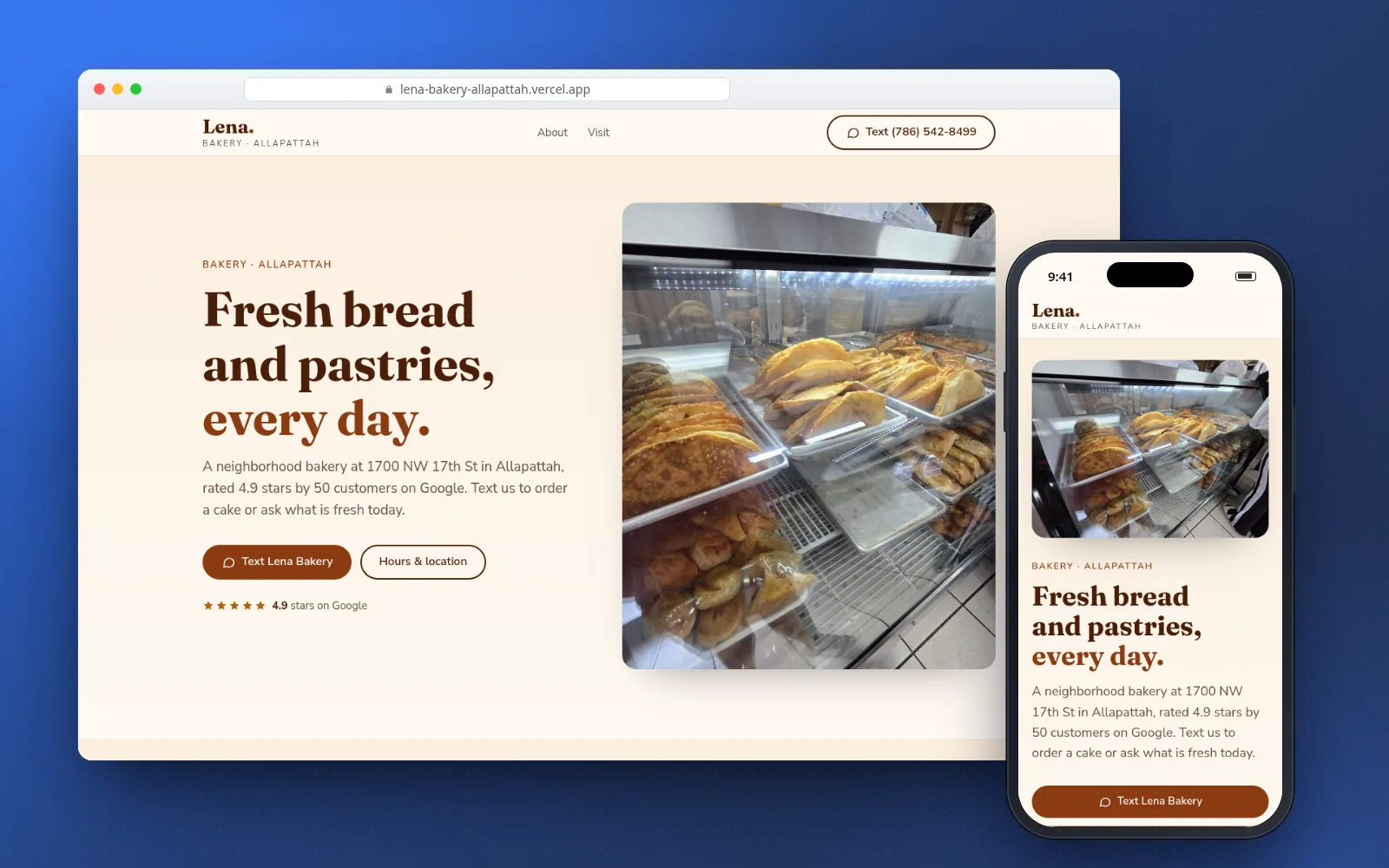 Lena Bakery website on a laptop and a phone