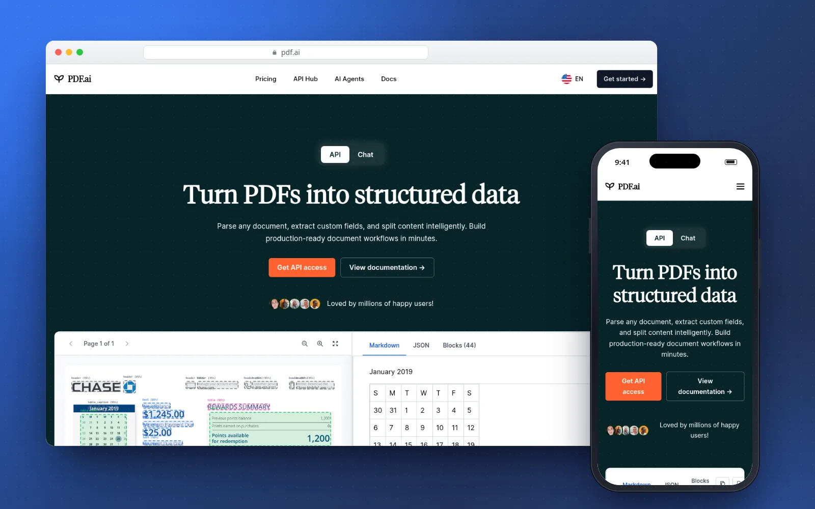 PDF.ai website on a laptop and a phone