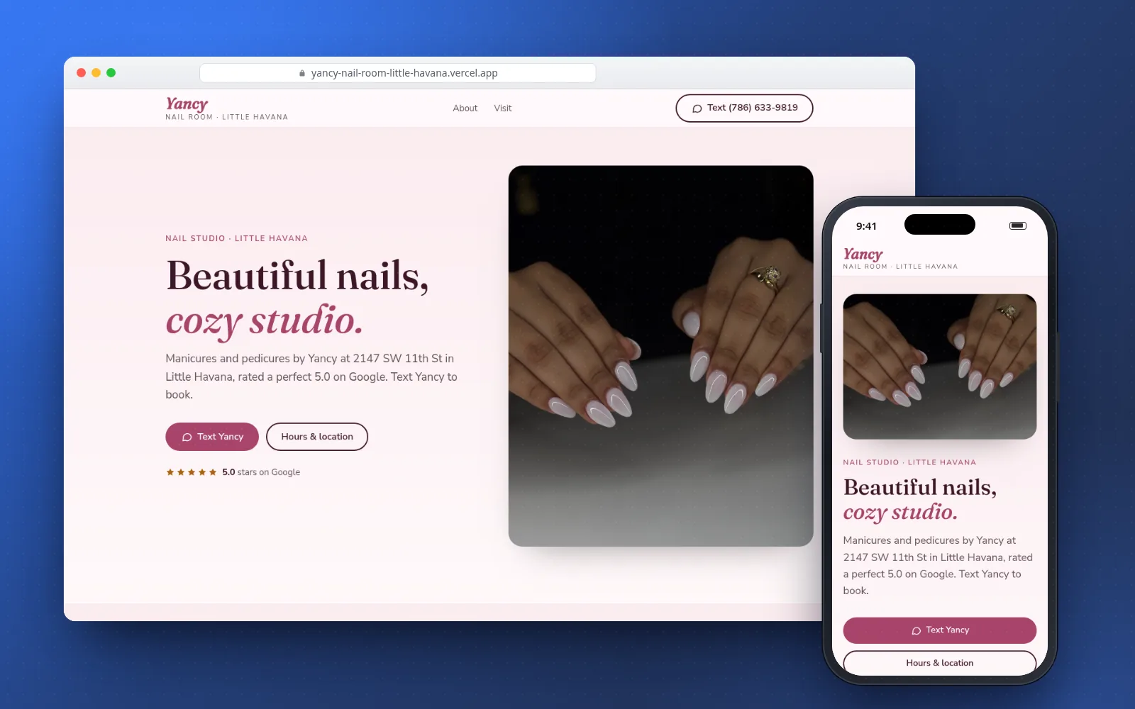 Yancy Nail Room website on a laptop and a phone